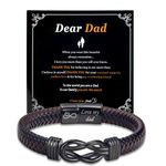 QUKE Men's Leather Bracelet Personalised Daddy Gifts - Stainless Steel Brown Braided To My Dad Bracelet for Daddy Father (Fits wrist size 18-20 cm)