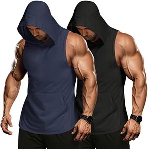 COOFANDY Men's 2 Pack Workout Hooded Tank Tops Bodybuilding Muscle Cut Off T Shirt Sleeveless Gym Hoodies