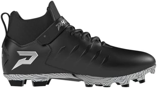 Phenom Elite Quantum Force Mid Football Cleats for Men – Black, Mid-Cut Lineman Cleats with Strap and Cushioned Support, (Medium, 10)