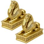 LNQ LUNIQI 2Pcs Sphinx Figurine Resin Craft Egyptian Mythology Pharaoh Statue Vintage Antique for Home Office Desktop Ornaments (Golden)