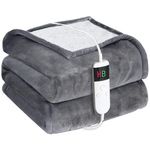 Cushious Electric Heated Blanket Throw 180×200cm, 10 Heat Settings & 8 Hours Auto-Off Timer, Overheat Protection & Machine Washable, Flannel & Sherpa Heating Blanket for Sofa Bed Office