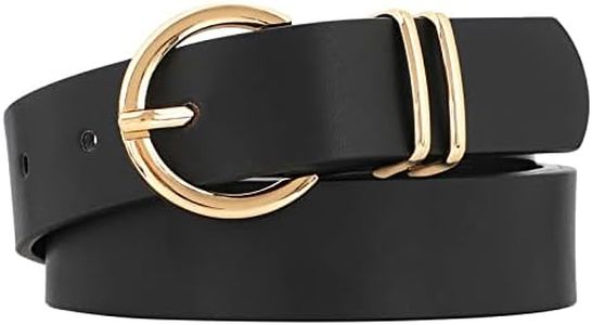 JASGOOD Ceinture Femme Mode Ceinture en Cuir pour Femme Ceinture Réglable avec Boucle Dorée pour Jeans Pantalons Robes,Noir,100cm