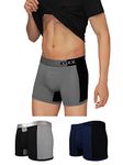 XYXX Men's Underwear Dualist IntelliSoft Antimicrobial Micro Modal Trunk Pack of 3 (Steel Grey & Black ; Black Iris & Black ; Black & Steel Grey; L)