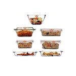 Femora Borosilicate Glass Kitchen Microwate Set (1 Mixing Bowl, 1 Casserole, 2 Baking Dish, 3 Containers), Large Size, Transaparent