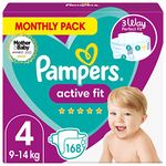 Pampers Baby Nappies Size 4 (9-14kg/20-31Lb), Active Fit, 168 Nappies, MONTHLY SAVINGS PACK, Pampers’ Trusted Fit and Comfort For Your Wild Child