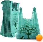 Stock Your Home 200 Pack Thank You Bags Disposable Eco Grocery T-Shirt Bag with Handles for Supermarket, Groceries, Produce, Shopping, Trash, Small Commercially Compostable Baggies Bulk