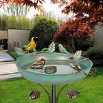 DREAMSOUL 5 Prongs Base Bird Bath with Metal Stake, Garden Bird Bath for Outdoors Tall Bird Bath Cast Iron Freestanding & Lightweight Bird Bath(37.4" H x 12.1" W)