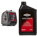 Briggs & Stratton 030801 Petrol Portable Inverter Generator PowerSmart Series P2400, 2400 Watt/1800 Watt Clean Power, Grey & 100008E 4-Stroke Lawn Mower Engine Oil SAE30, 2.0 Litre