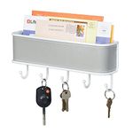 mDesign Mail Holder and Key Rack - Wall Mounted Mail Organiser for Letters, Keys and More - Mail File - White