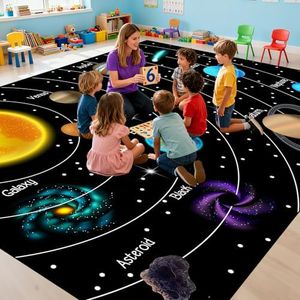 Space Rug for Boys Room - 9x12 Feet Space Rug Solar System Planet Theme Carpet Decor for Playroom Educational Learning for Classroom Deco