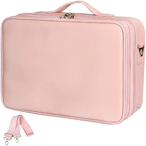 LACOPINE Portable Makeup Bag Eva Professional Makeup Artist Bag Makeup Train Case Makeup Organizer Bag For Travel And Home Use (Baby Pink, 16 Inch (2 Layer), Cosmetic Bag)