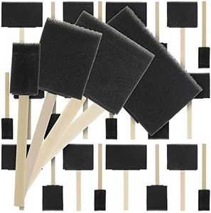 U.S. Art Supply Variety Pack Foam Sponge Wood Handle Paint Brush Set (Value Pack of 40 Brushes) - Lightweight, Durable and Great for Acrylics, Stains, Varnishes, Crafts, Art