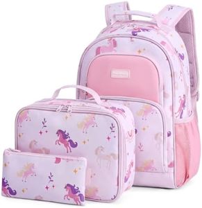 mommore Girls Backpack Kids Backpack for School Preschool Kindergarten BookBag with Lunch Box Water Resistance Daypack for Travel Park Camping (3 PCS, Unicorn Leaf)