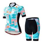 Women Cycling Jersey Set Short Sleeve+5D Padded Bicycle Shorts Quick-dry Reflective 3-Pockets, Jp2014a, Large