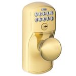 Schlage FE595 PLY 505 PLY Plymouth Keypad Entry with Flex-Lock and Plymouth Style Knobs, Bright Brass