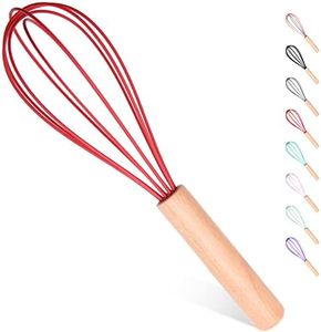 Silicone Whisk, Silicone Whisks with Wooden Handle, Whisks for Cooking, Heat Resistant Whisks for Non-Stick Cookware (Red)