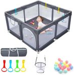 Baby Playpen for Babies and Toddlers, Durable Play Pen with Visible Breathable Mesh, Foam Protection, Easy to Assemble Infant Fence with Travel Bag -128 ×128cm (Dark Grey, 128x128cm Bag)