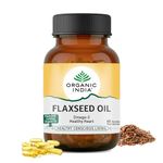 A TATA Product - Organic India Flaxseed Oil - 60 Veg Capsules, Natural Omega-3, Helps Reduce Cholesterol, Supports Healthy Skin, Hair & Nails, Joint Flexibility, GMP & NPOP Certified Organic