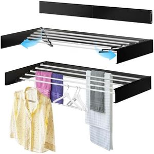 Laundry Drying Rack Collapsible, Wall Mounted, Clothes Drying Rack, 31.5" Wide, 13.1 Linear Ft, 5 Aluminum Rods, 45 lb Capacity, with Wall Template, Screwdriver Bit(Black)