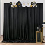 3 x 3 m Black Curtain for Backdrops, Party Background Curtain, Black Wedding Background, Polyester Black Background Curtains for Birthday, Baby Shower, Christening, Bridal Shower