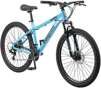 Mongoose Grafton Mountain Bike, 27.5 Inch Bike for Men and Women, 21 Speed, Aluminum Frame, Knobby Mountain Tires, Suspension Fork, Trigger Shifters, Mechanical Disc Brakes, Adult Bicycle