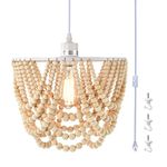 Wood Beaded Plug in Chandelier Lighting 1-Light Beaded Chandelier Boho Light Fixtures Ceiling
