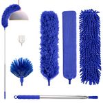 Feather Duster,7 PCS Extendable Duster with Extension Pole Up to 100 Inch, Reusable Bendable Cobweb Duster, Washable Long Duster for Cleaning Ceiling Fan,High Ceiling,Furniture