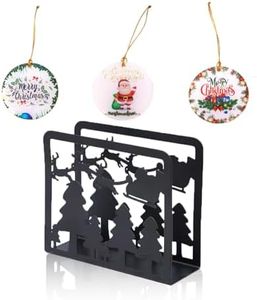 DWEARTY Christmas Napkin Holder - 3 Pcs Hanging Decorations - Black Metal Holiday Napkin Holder - Suitable for Kitchen, Home and Party - Reindeer, Christmas Tree Pattern