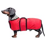 Dachshund Raincoat Waterproof, Perfect for Dachshund Sausage Corgi Long Back breeds with Reflective Stripe Rain Coat for Dogs Great Coverage in Autumn Winter - Red - L