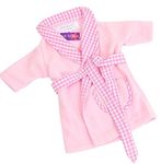 UK Company .43cmDoll FRILLY LILY PINK FLEECE DRESSING GOWN WITH PINK GINGHAM TRIM FOR DOLLS AND BEARS, Baby Annabell and Build a Bear, Ellie Smiles and Tiny Treasures