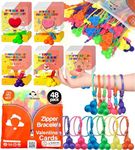 UpBrands 48-Pack Popit Zipper Bracelets with Valentine Day Cards - Perfect Sensory Gifts for Classroom Exchanges and Kids’ Joyful Moments