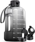 AQUAFIT 1 Gallon Water Bottle with Time Marker - Straw & Chug Lid - BPA Free Big Water Bottle with Straw - Gym Water Bottle with Handle - Motivational 1 Gallon Water Jug (128 oz, Midnight Gray)