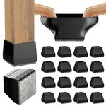 Square Chair Leg Floor Protectors, 16Pcs Silicone Chair Floor Protectors for Hardwood, Chair Legs Caps to Prevent Floor from Scratches and Reduce Noise, Easy to Move(1.5 Inch Black)