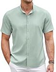 COOFANDY Men's Casual Linen Shirt Beach Summer Banded Collar Button Down Shirts