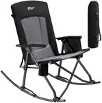 PORTAL Oversized Folding Rocking Camping Chair High Back Outdoor Rocker Portable for Outside Lawn Patio Travel Garden, Supports 400 lbs, Padded Back, Black Grey