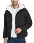 Pioneer Camp Men's Winter Puffer Jacket Sherpa Lined Hooded Water Resistant Midweight Warm Insulated Quilted Down Coat Parka, Black White, X-Large