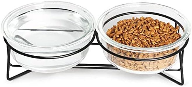 GDCZ Glass Raised Cat or Small Dog Bowls with Heighten Metal Stand for Pet Food and Water Dishes,18 Ounces Transparent