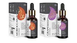 All Naturals Argan & Grapeseed Oil Combo, Cold Pressed, Pure and Undiluted for Balancing Oily Skin, Makeup Removal, Hair Vitalizer, Nails Extension and Sensitive Skin Repair (30ml Each)