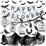 iZoeL Reusable Spooky Halloween Decorations Halloween Banner Halloween Cloth Hanging Halloween Decorations Halloween Bird Cage Crows Bats - Halloween Party Halloween Indoor Outdoor Decorations