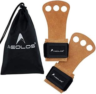 AEOLOS Leather Gymnastics Hand Grips-Great for Gymnastics,Pull up,Weight Lifting,Kettlebells and Cross Training (Brown(2 Layers Leather), Large)