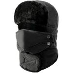 GIONAR Hat with Ear Flaps - Fur Trapper Hat with Mask - Bomber Hat Windproof,Waterproof - Russian Hat for Men & Women,Aviator Warm Snow Ski Hunting Trapper Trooper Black