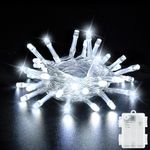 Dalugo White Fairy Lights, 3M 30 LED Cold White String Lights with 6h Timer, IP65 Waterproof Battery Powered Fairy Lights for Indoor Outdoor Christmas Decorations