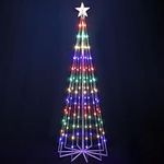 OUSHENG 6' Multicolor LED Animated Outdoor Christmas Tree Lightshow Decorations, Lighted Cone Wire Artificial Tree Decor with Star Topper Lights for Yard Patio Garden Outside Indoor, 4 Colors