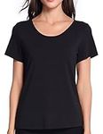 LIQQY Women's Super Comfort Modal Cotton Top Scoop Neck Short Sleeve T-Shirt (X-Large, Black)