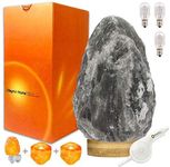 Rare Grey Gray White Black Authentic Himalayan Salt Lamp Lights Set (5-8 lbs 7-11"),Table Lamp Platin Base Touch Dimmer Switch Control with 1 Salt Rock Night Light, Set of 2 Pack Salt Candle Holders