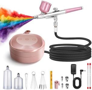 Nlapldy Airbrush Kit with Air Compressor，25-48 PSI High Pressure Air Brush Kit Non-Clogging with 0.2/0.3/0.5mm Nozzle & Cleaning Set for Painting, Modeling, Cake, Beauty Makeup, Nails, Crafts (Pink)