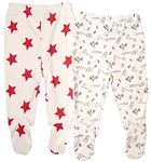 Maple Clothing Organic Cotton Baby Pants Footed (2 Pack, Star/Giraffe, 3-6m)