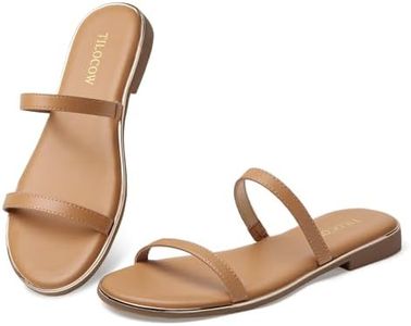 Tilocow Two Straps Sandals for Women Dressy Cute Round Toe Flat Sandals