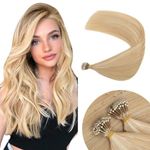 Elailite Nano Beads Hair Extensions Real Human Hair 50 Strands 50g Nano Rings Nano Tip Cold Fusion Remy Hair Straight (#18/613 Ash Blonde Mix Bleach Blonde, 16 Inch (NANO))