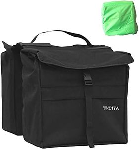 Vincita New Top Load Double Pannier Water Resistant Cycling Side Bags - with Rain Cover, Large, Carrying Handle, Reflective Spots - Bike Rack Carrier Saddle Bag - Bicycle Accessories (Black)